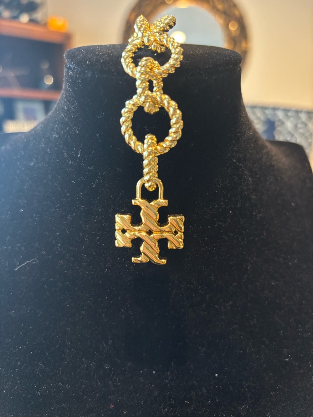 Tory Burch Gold-Tone Rope Chain Bracelet with Cross Pendant - Picture 3 of 3